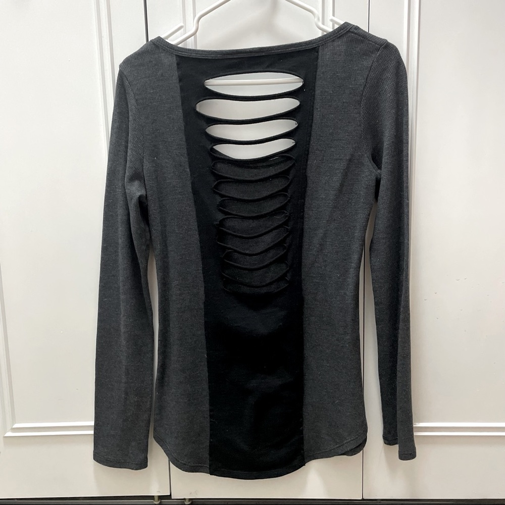 Gray Shirt with Black Cut Out Back, Large - Picture 2 of 4